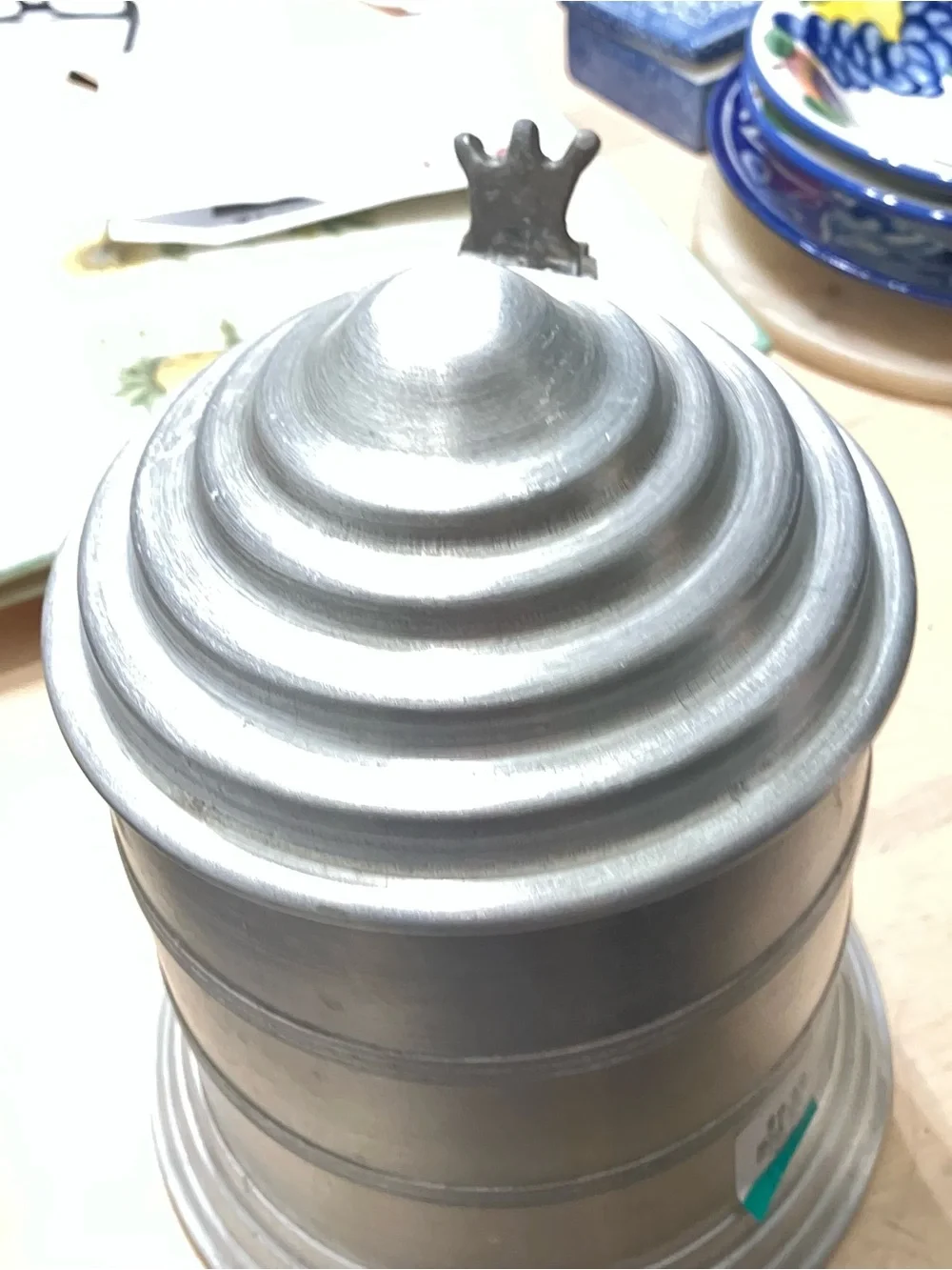 Vintage Large Pewter Aluminum Beer Stein Ice Bucket With Handle